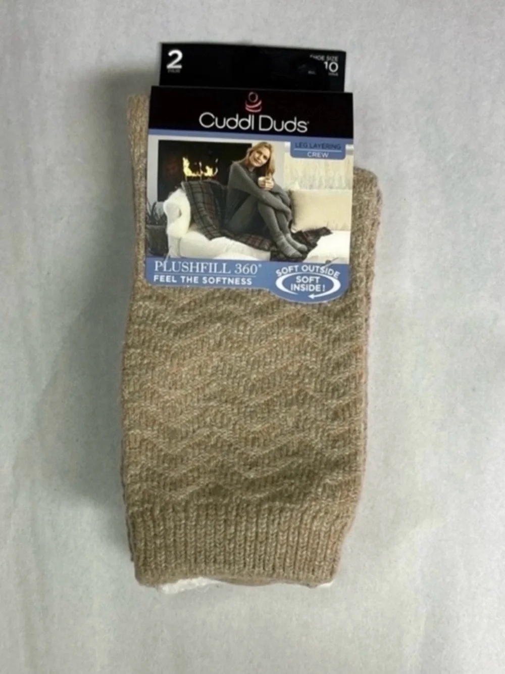 New Cuddl Duds Socks Women’s 2 Pack Tan & Ivory Soft Leg Layering Crew Casual